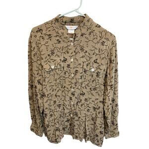 Central Falls Co Tencel Embroidered Button Up Long Sleeve Top Size XL